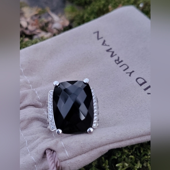 David Yurman Sterling Silver Wheaton 14x20mm Black Onyx & Diamond Ring - Picture 15 of 16